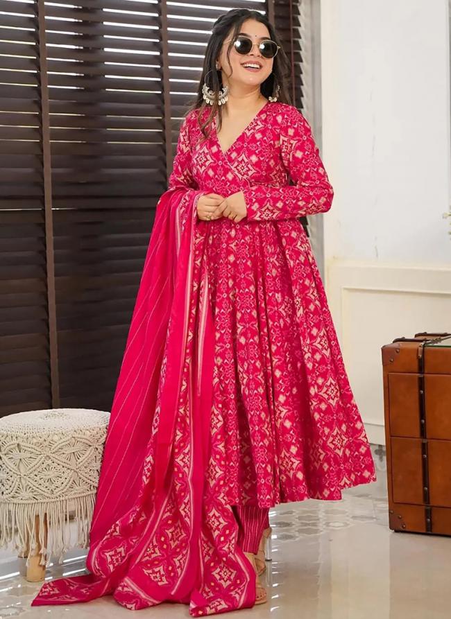 Pure Muslin Pink Festival Wear Printed Readymade Anarkali Suit